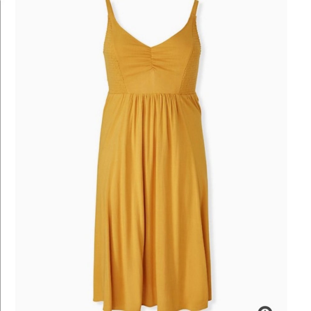 Mustard Yellow Smocked Side Midi Dress